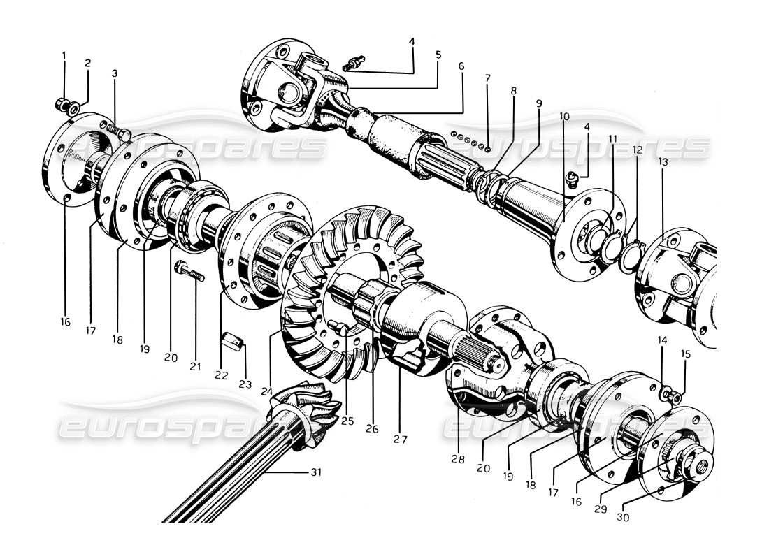 ferrari 275 gtb/gts 2 cam differential & driveshaft part diagram