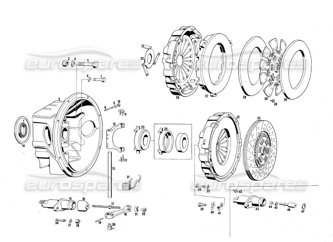 maserati qtp.v8 4.7 (s1 & s2) 1967 clutch part diagram