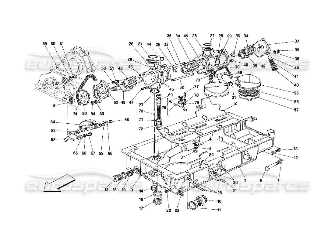 ferrari 348 (2.7 motronic) lubrication - pumps and oil sumps part diagram