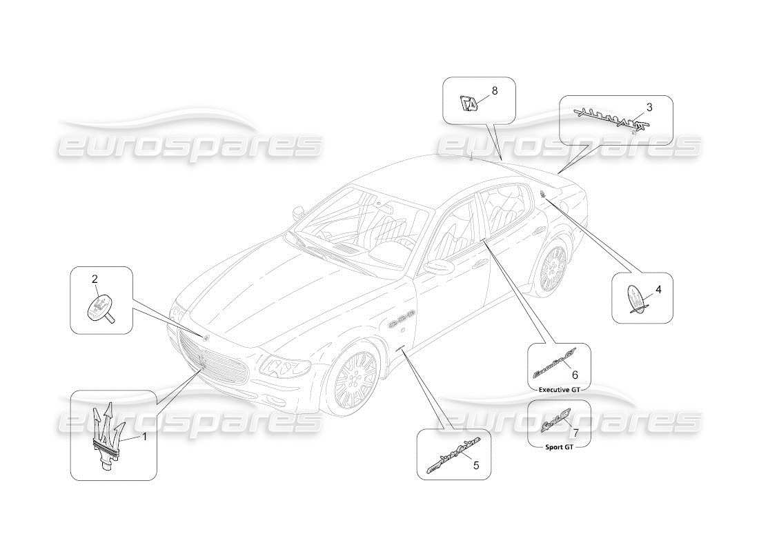 maserati qtp. (2010) 4.2 auto trims, brands and symbols part diagram