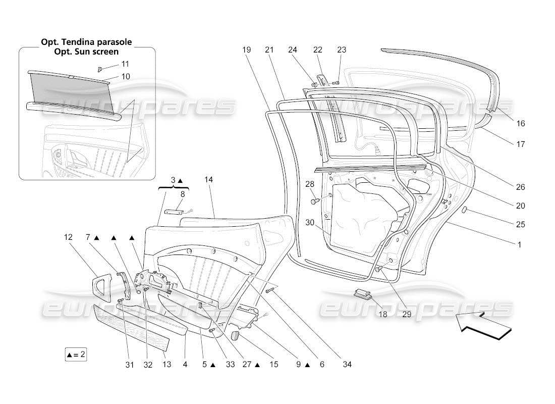 maserati qtp. (2010) 4.2 auto rear doors: trim panels part diagram