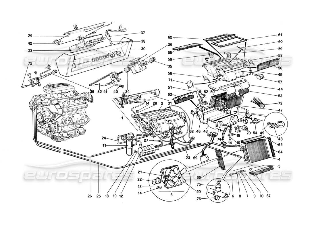 ferrari mondial 8 (1981) heating system parts diagram