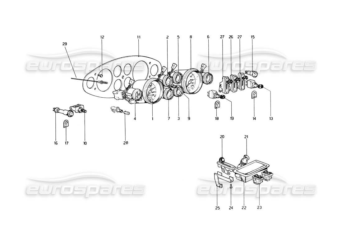 ferrari 246 dino (1975) instruments and accessories parts diagram