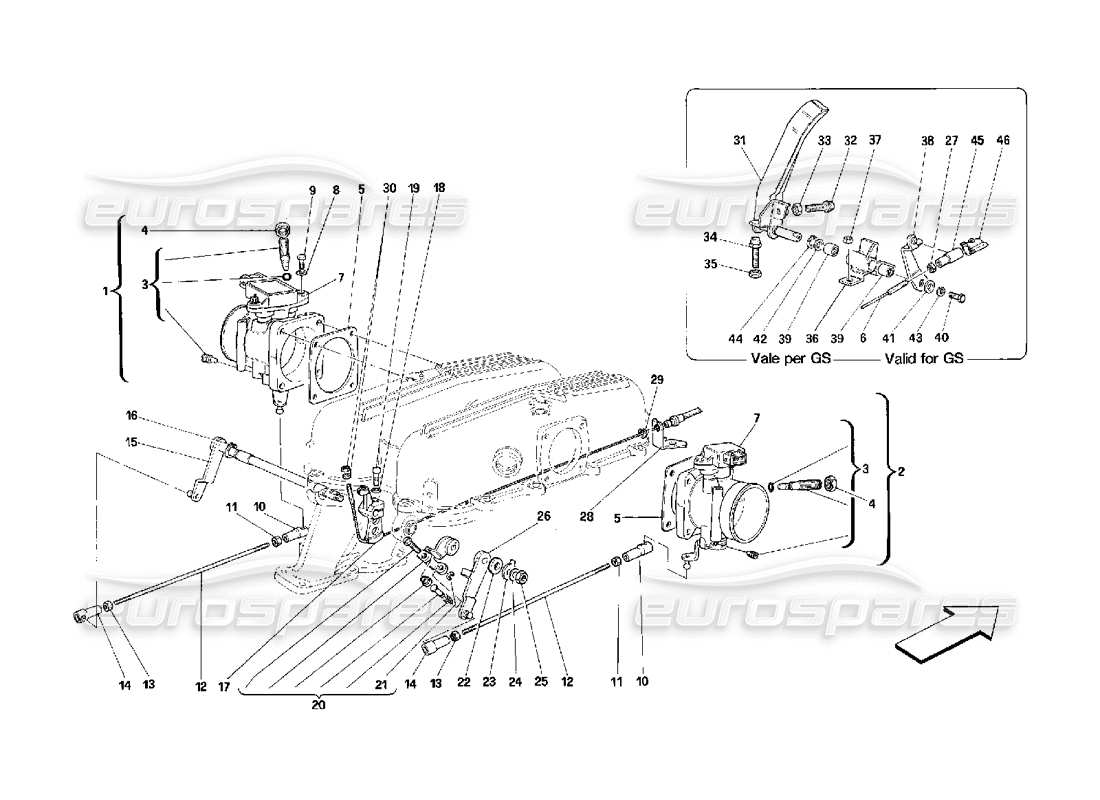 ferrari 348 (2.7 motronic) throttle housing and linkage part diagram