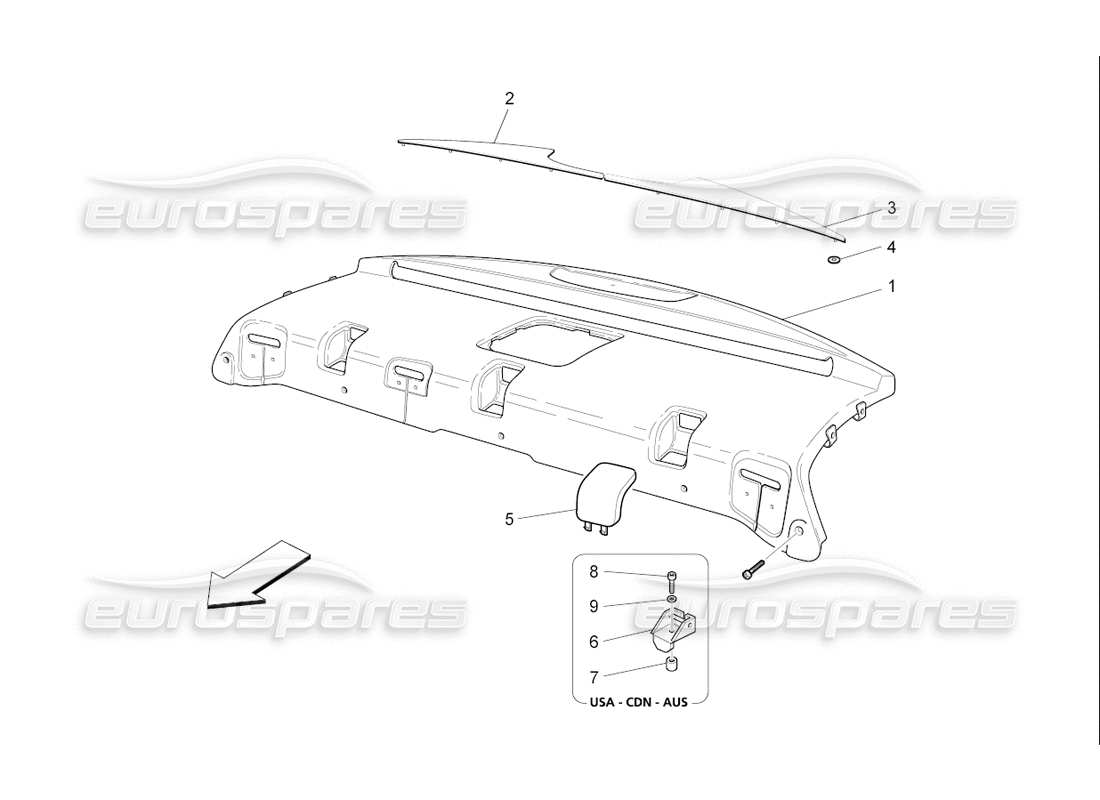 maserati qtp. (2006) 4.2 f1 rear parcel shelf parts diagram