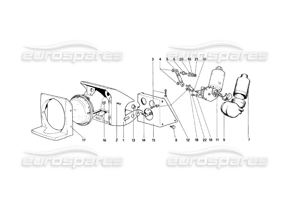 ferrari 308 (1981) gtbi/gtsi headlights lifting device part diagram