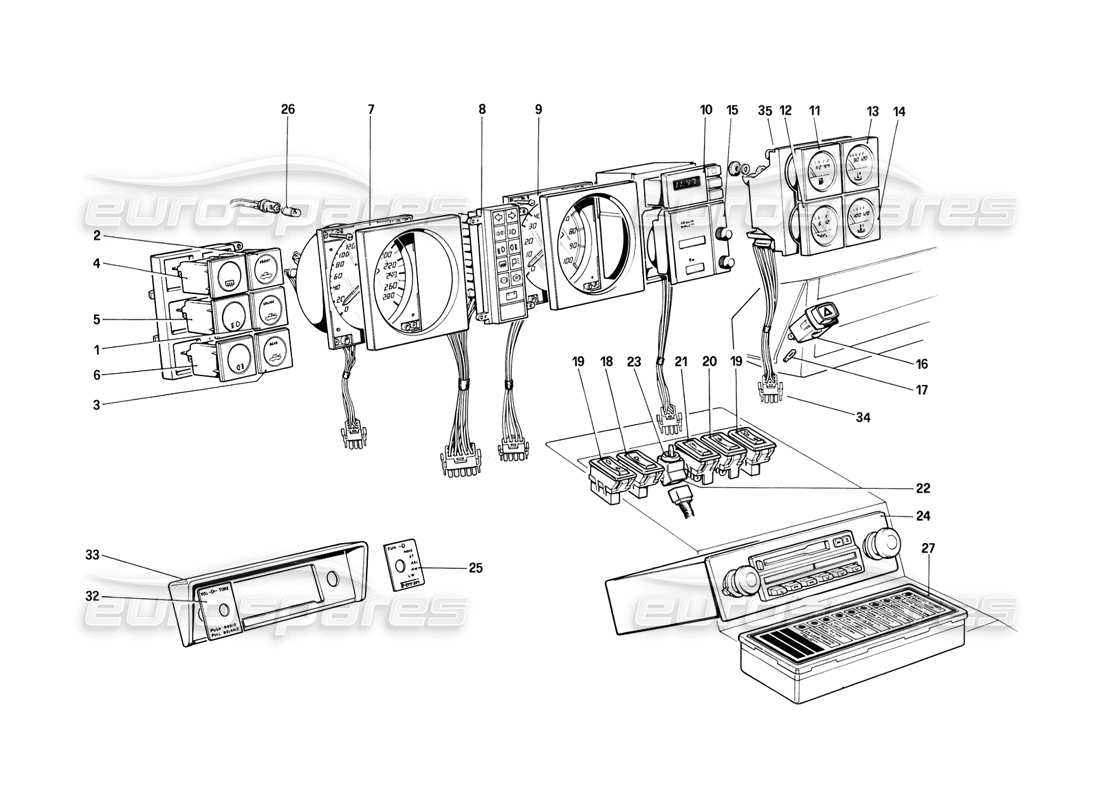 ferrari mondial 8 (1981) instruments part diagram