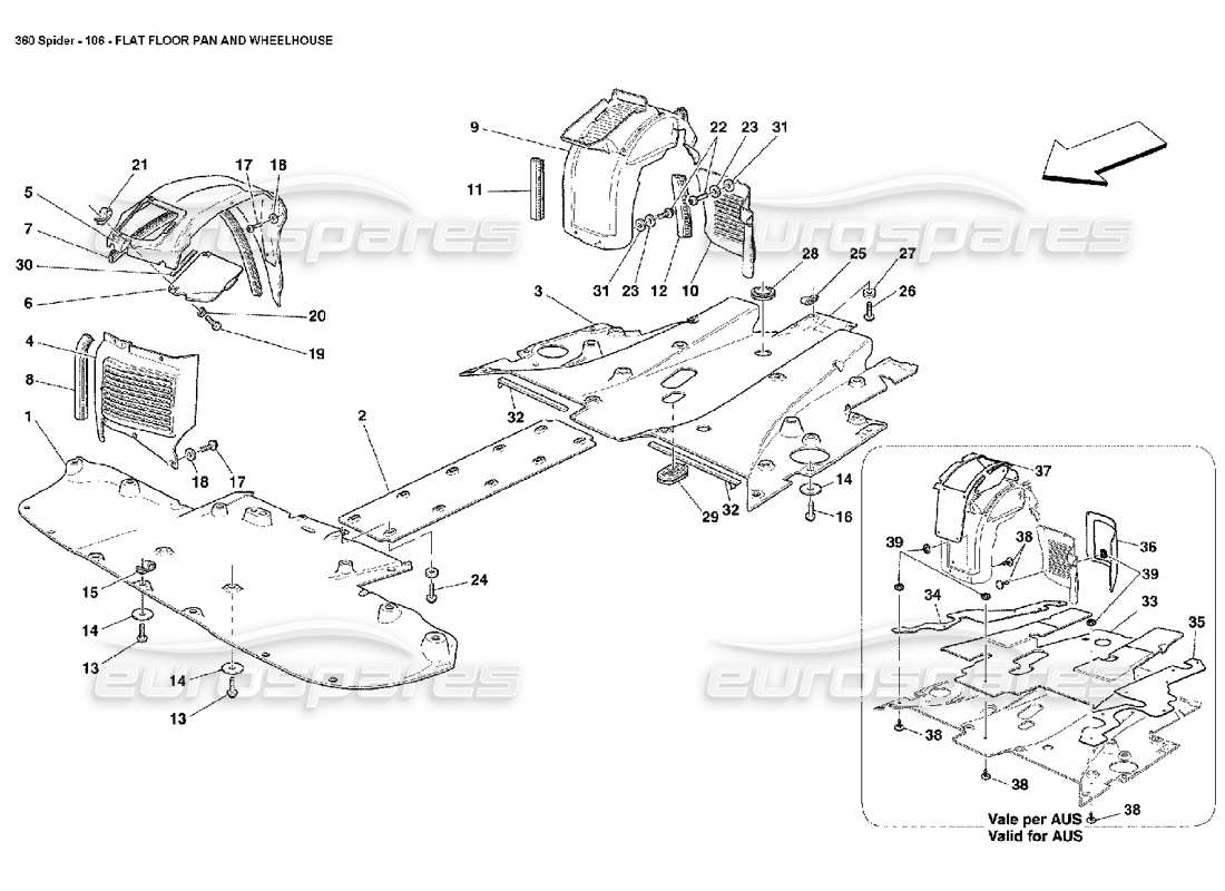 ferrari 360 spider flat floor pan and wheelhouse parts diagram