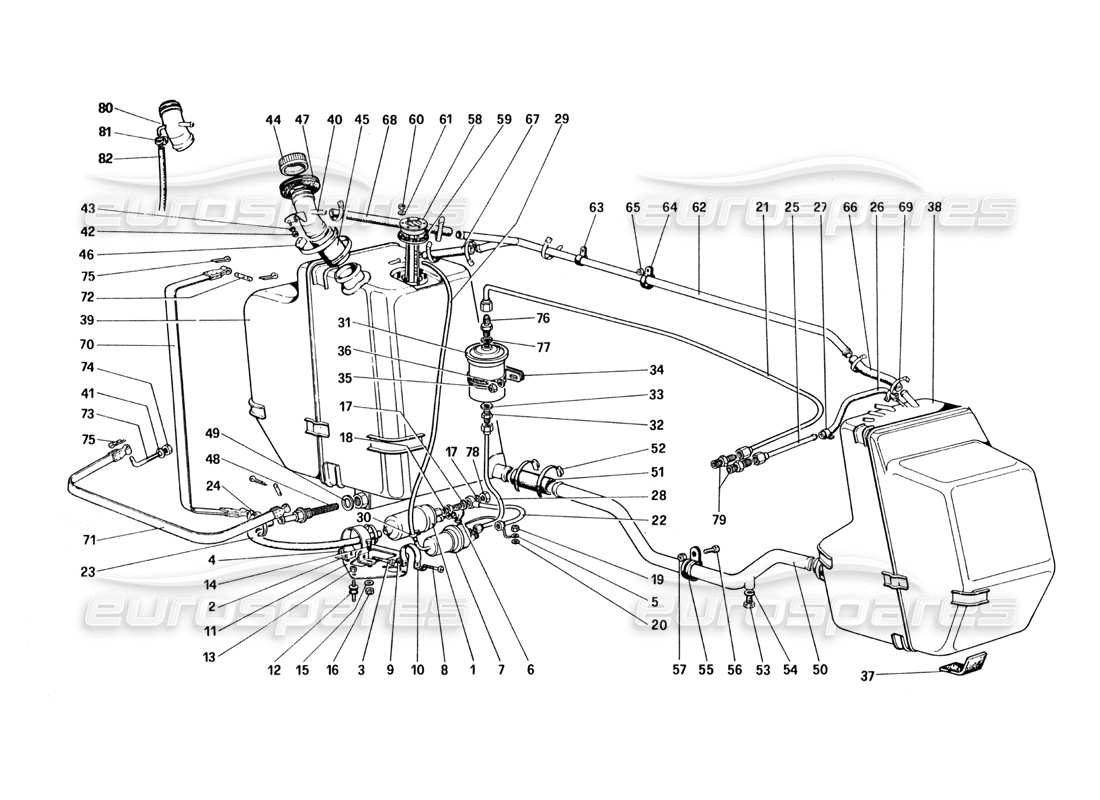 ferrari 328 (1985) fuel pump and pipes part diagram