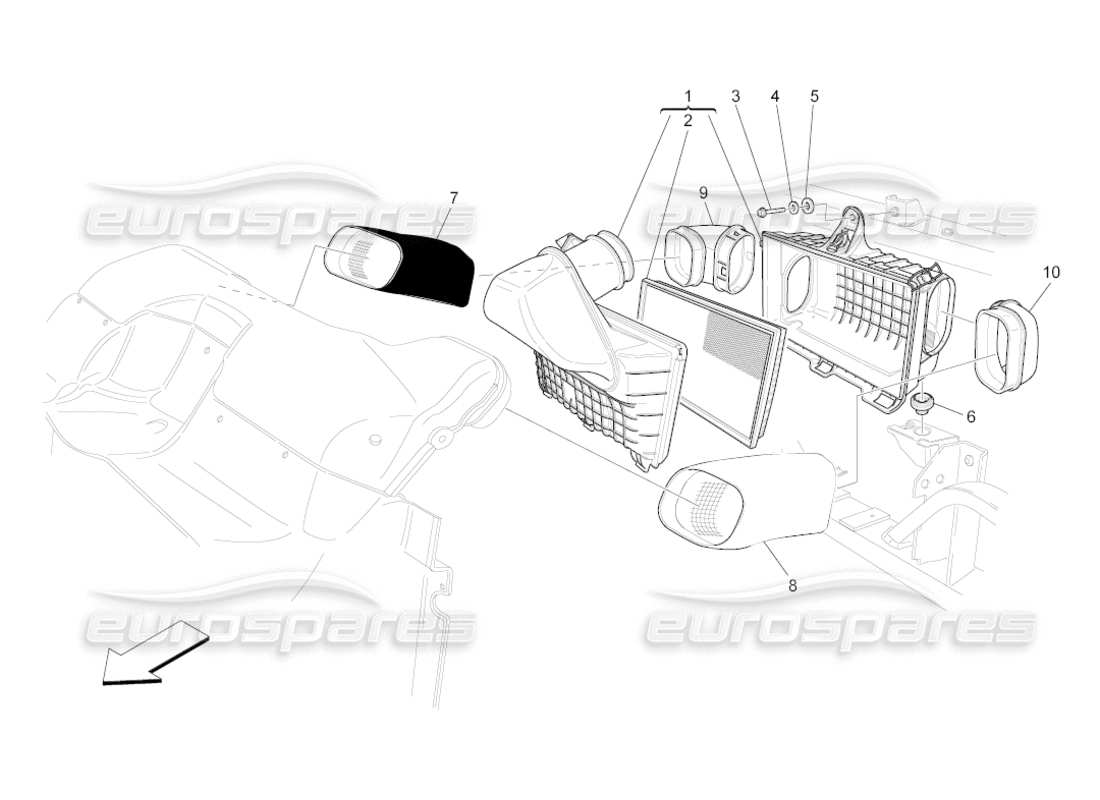 maserati grancabrio (2011) 4.7 air filter, air intake and ducts part diagram