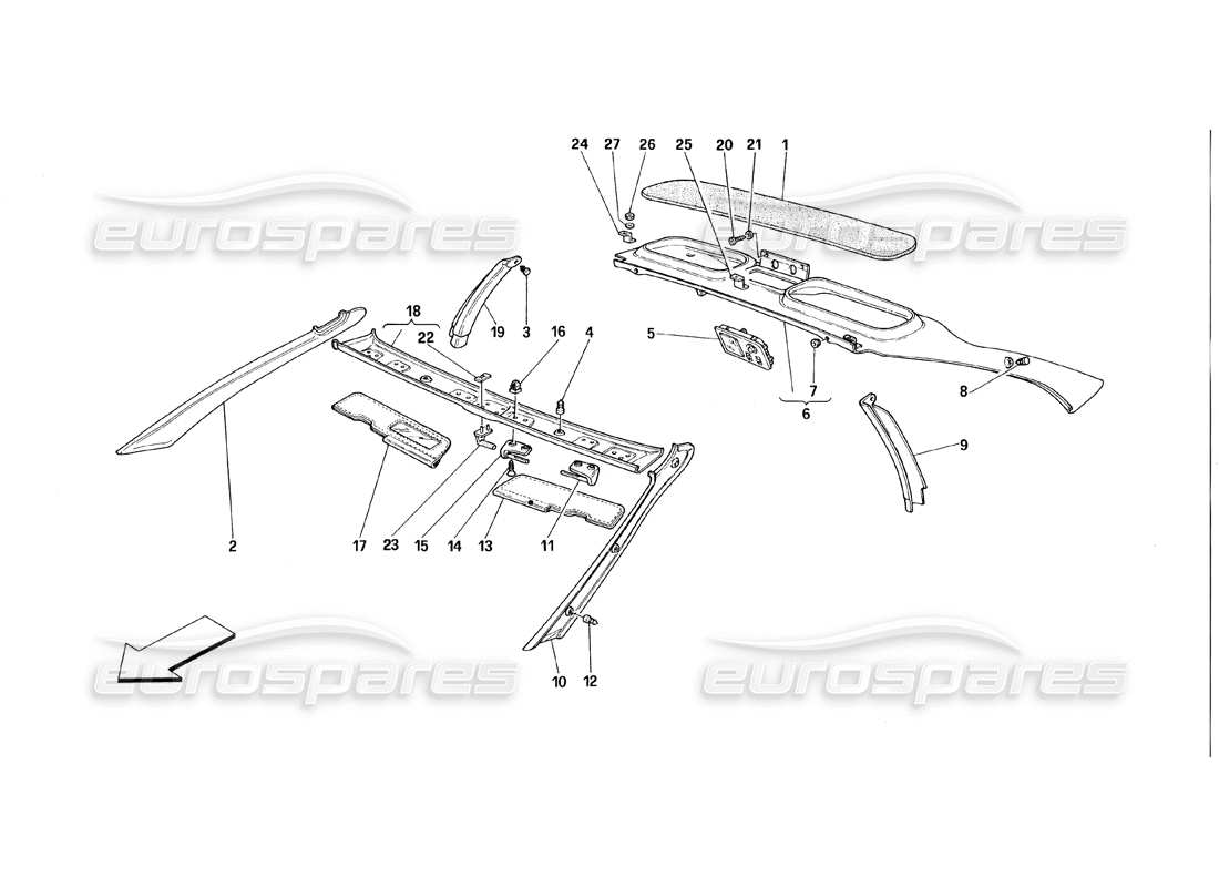 ferrari 348 (1993) tb / ts roof trims parts diagram