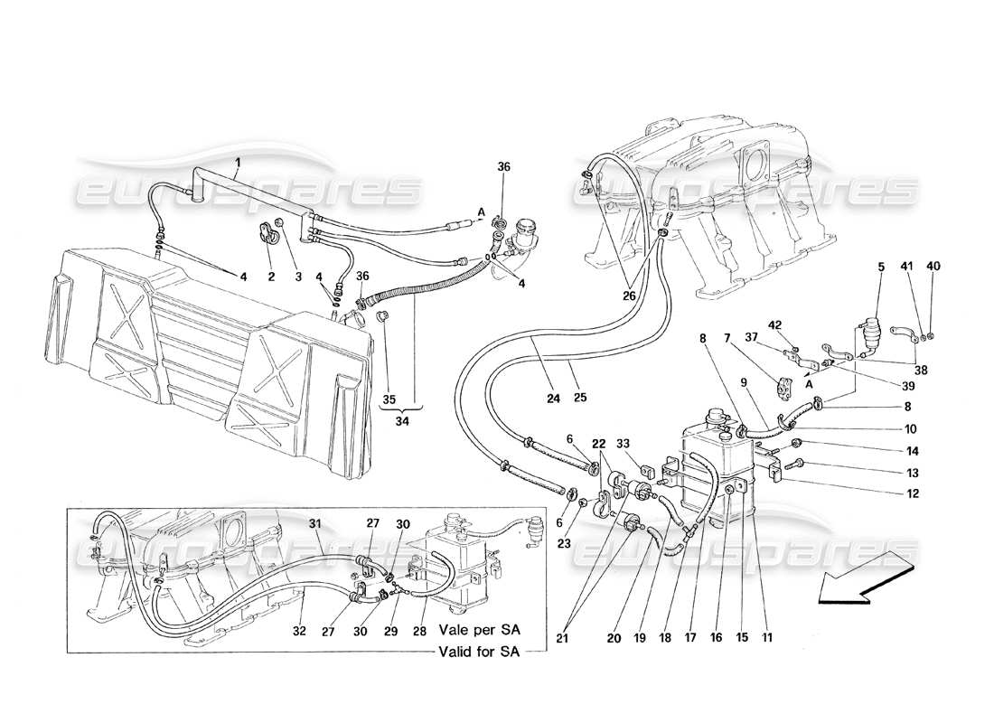 ferrari 348 (1993) tb / ts antievaporation device parts diagram