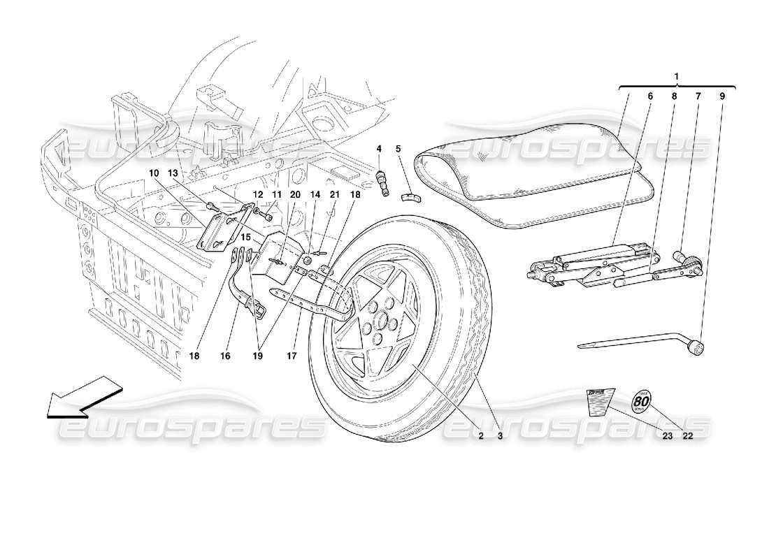 ferrari 355 (2.7 motronic) spare wheel and equipment - optional- parts diagram