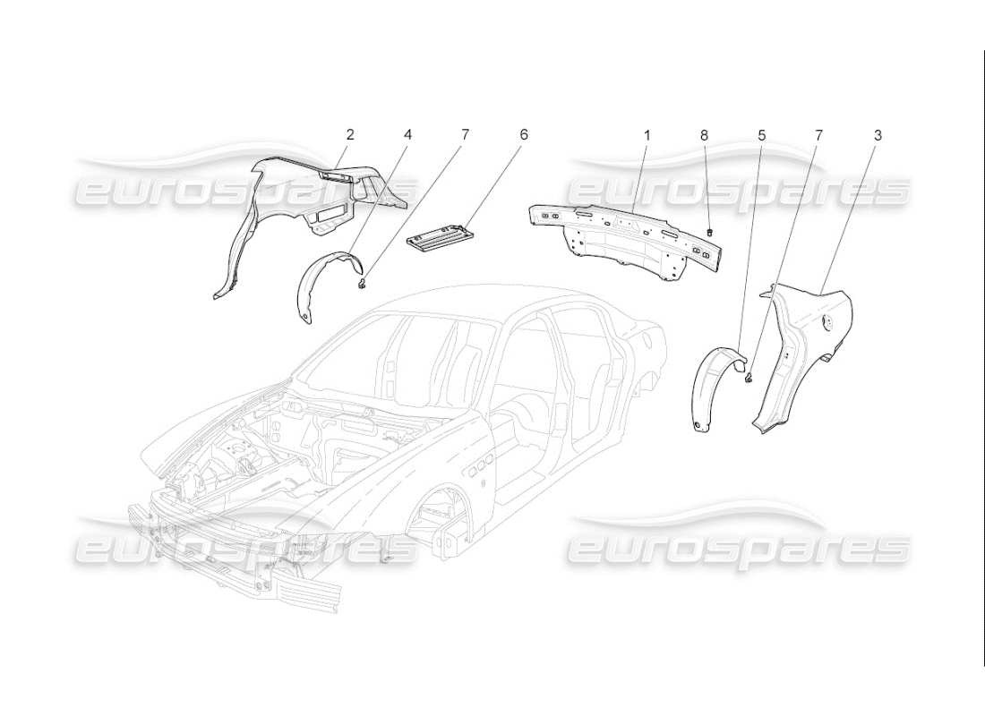 maserati qtp. (2007) 4.2 f1 bodywork and rear outer trim panels part diagram