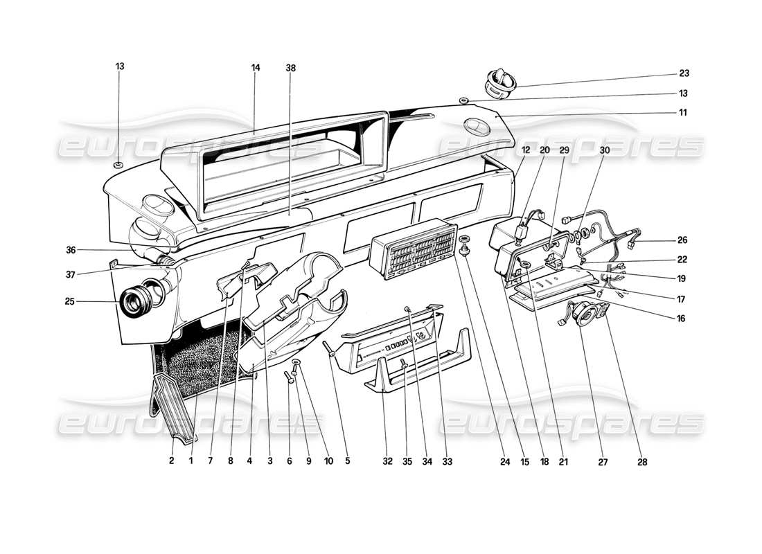 ferrari mondial 8 (1981) instrument panel parts diagram