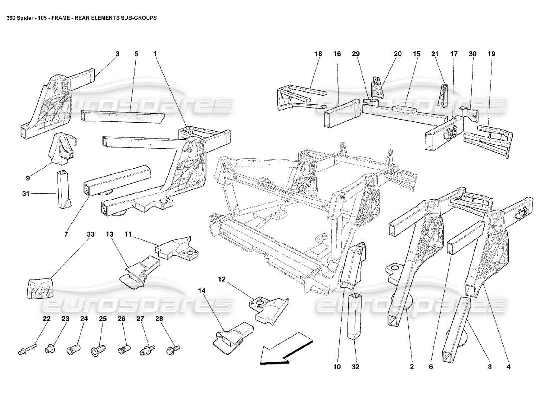 ferrari 360 spider frame - rear elements sub - groups parts diagram