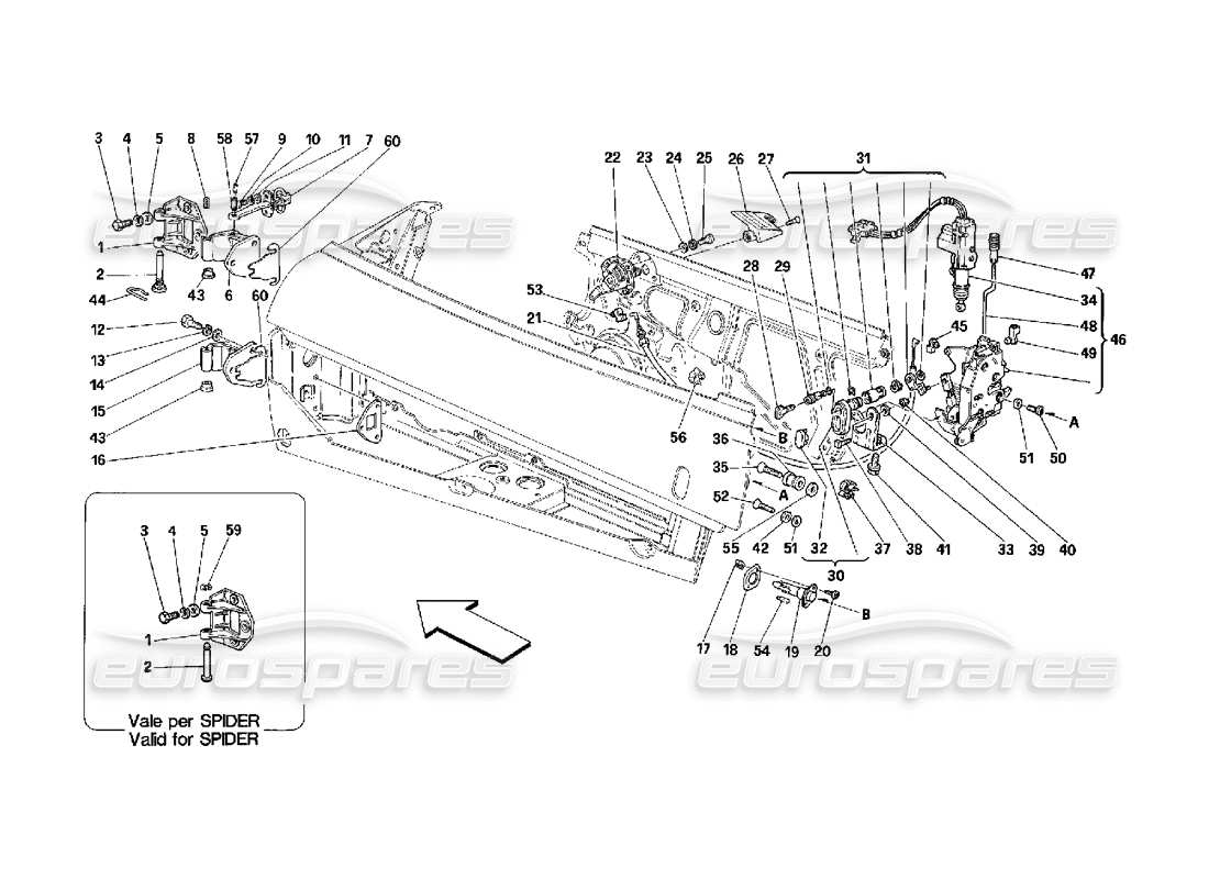 ferrari 348 (2.7 motronic) doors - opening control and hinges part diagram