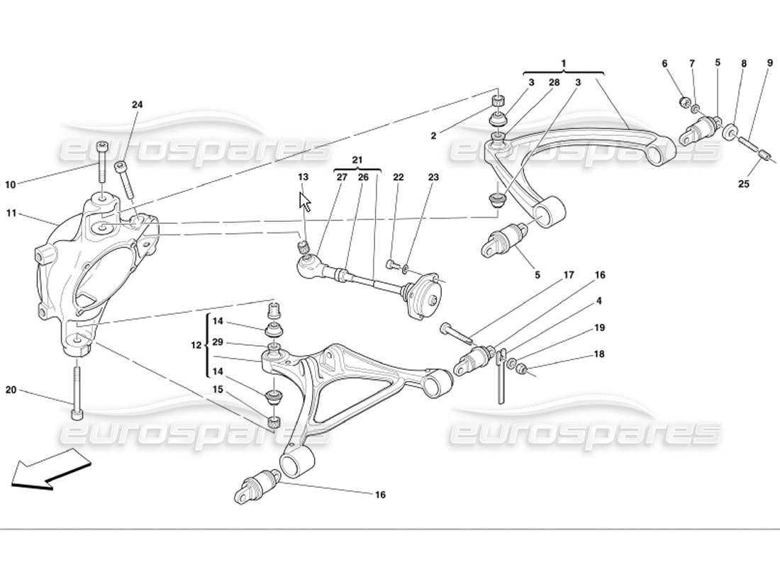 ferrari 360 modena rear suspension wishbones part diagram