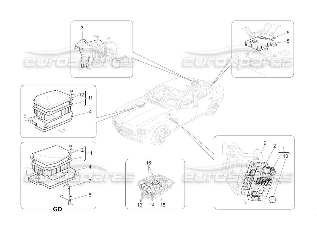 maserati qtp. (2006) 4.2 f1 relays, fuses and boxes part diagram