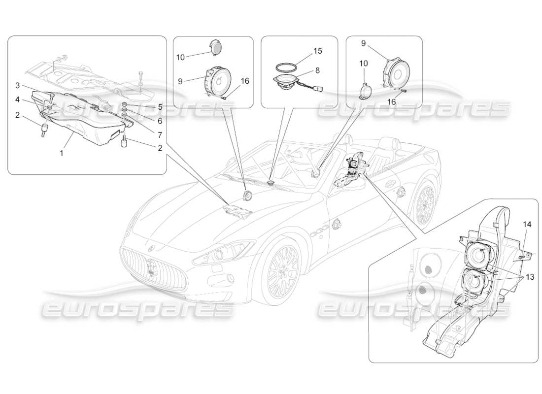 maserati grancabrio (2010) 4.7 sound diffusion system parts diagram