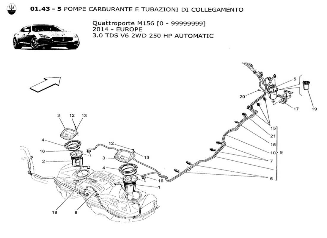 maserati qtp. v6 3.0 tds 250bhp 2014 fuel pumps and connection lines part diagram