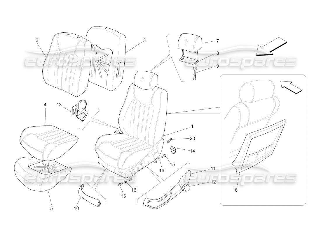 maserati qtp. (2011) 4.7 auto front seats: trim panels parts diagram