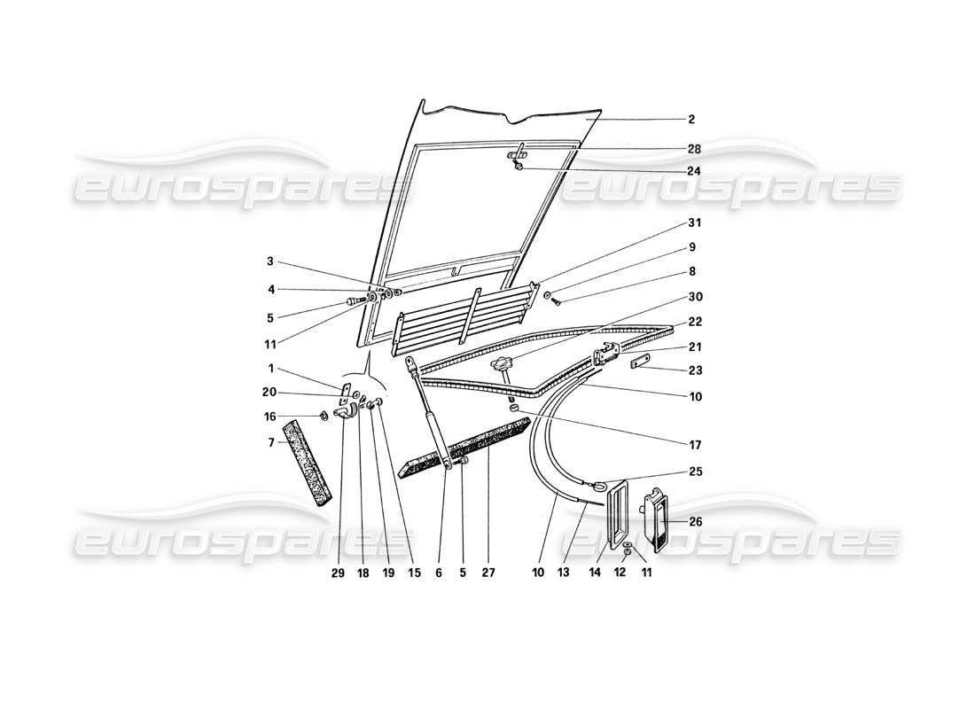 ferrari 328 (1985) front comparment lid part diagram