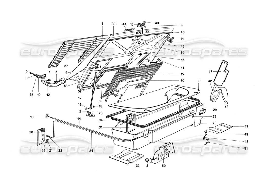 ferrari 328 (1985) rear bonnet and luggage compartment covering part diagram