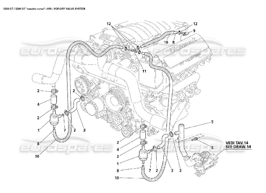 maserati 3200 gt/gta/assetto corsa pop-off valve system parts diagram