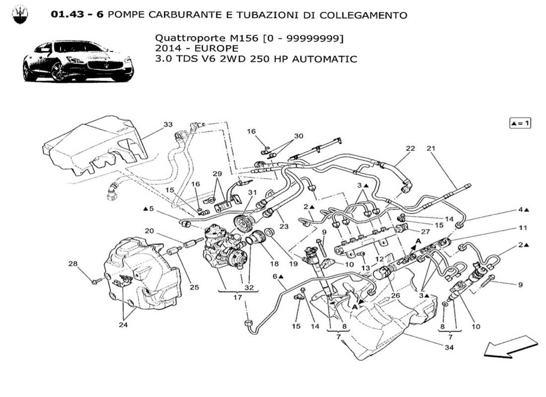 maserati qtp. v6 3.0 tds 250bhp 2014 fuel pumps and connection lines parts diagram