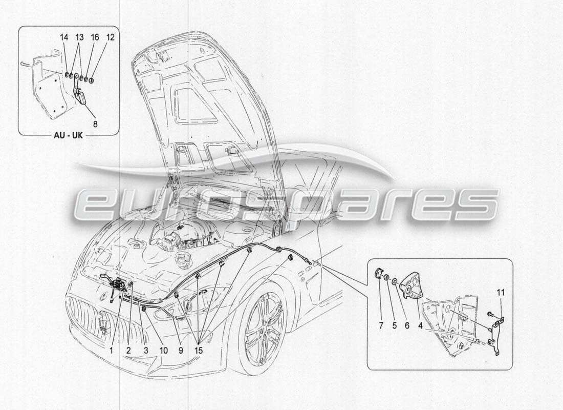 maserati grancabrio mc centenario front bonnet opening control parts diagram