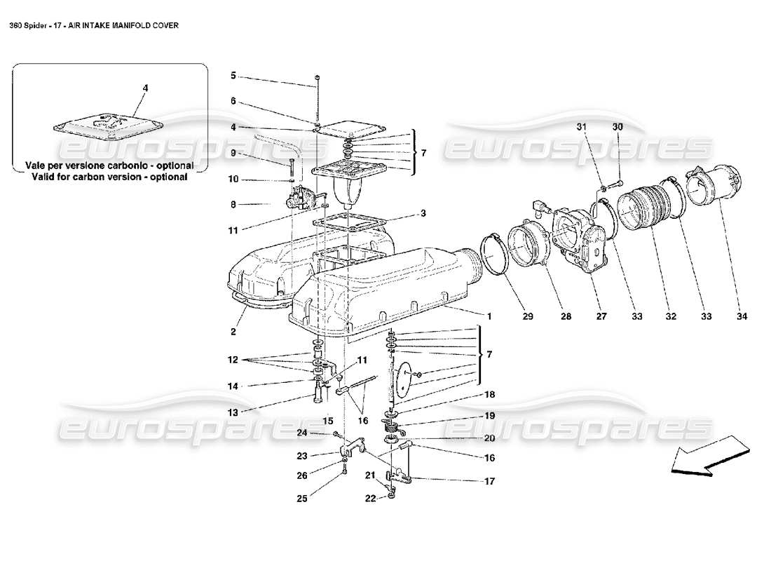 ferrari 360 spider air intake manifold cover parts diagram