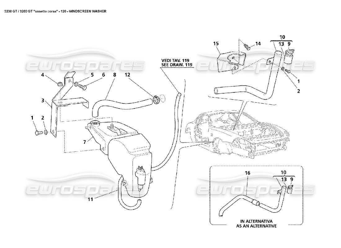 maserati 3200 gt/gta/assetto corsa windscreen washer parts diagram