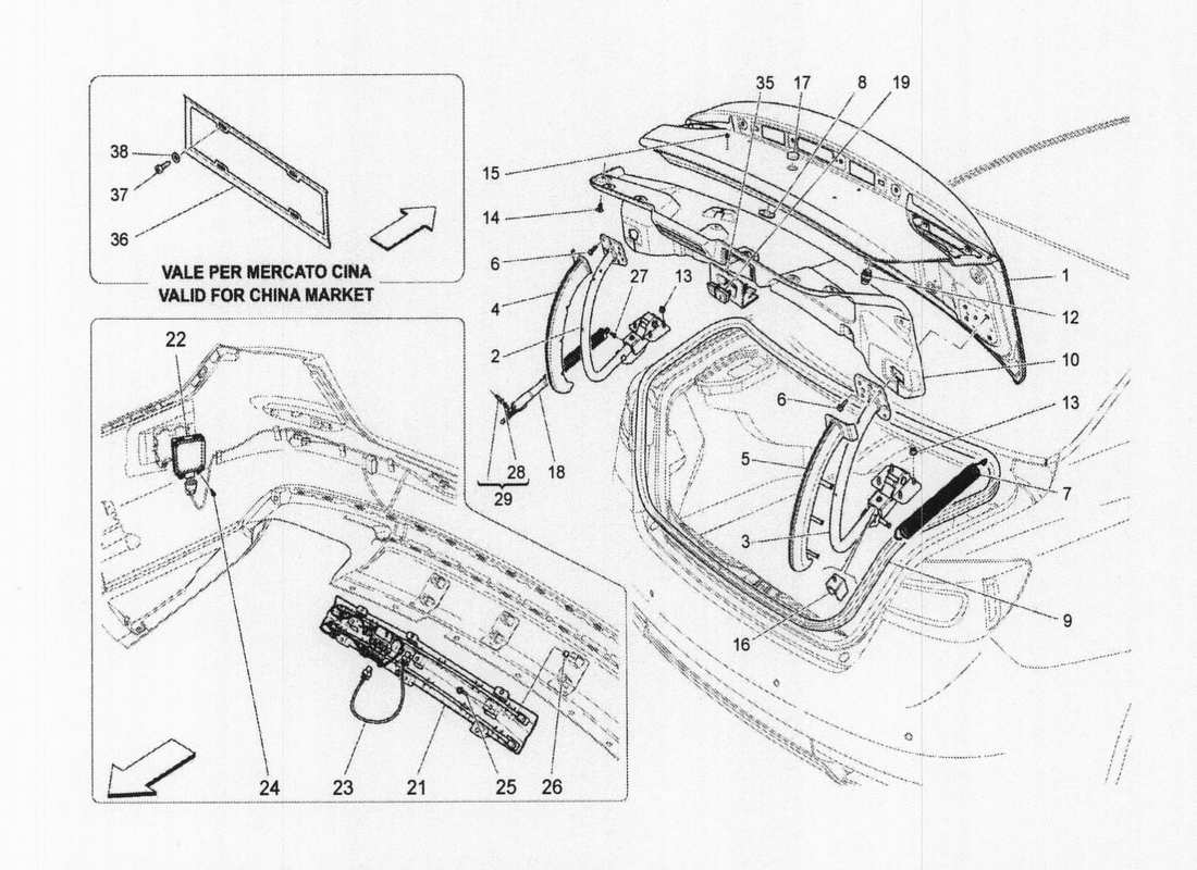 maserati qtp. v6 3.0 bt 410bhp 2wd 2017 rear lid parts diagram