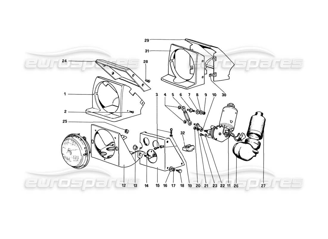 ferrari 308 gtb (1980) headlights lifting device part diagram