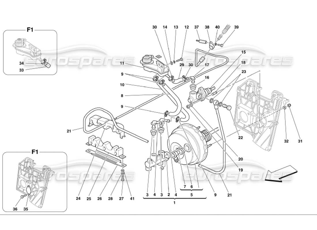 ferrari 360 modena brakes and clutch hydraulic controls part diagram