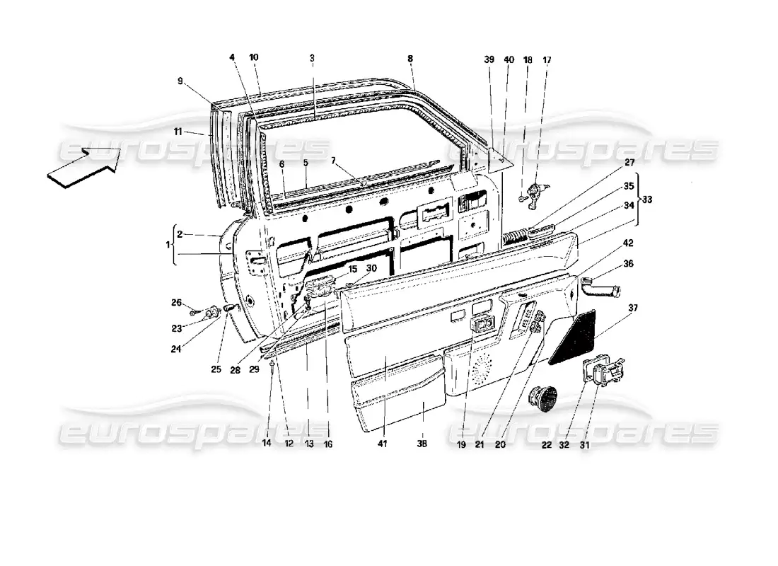 ferrari mondial 3.4 t coupe/cabrio doors - coupe - framework and linings parts diagram