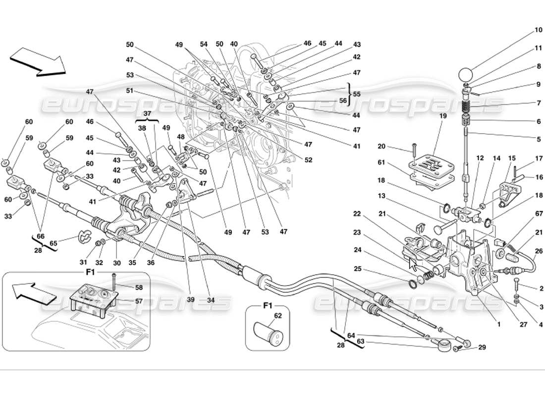 ferrari 360 modena outside gearbox controls parts diagram