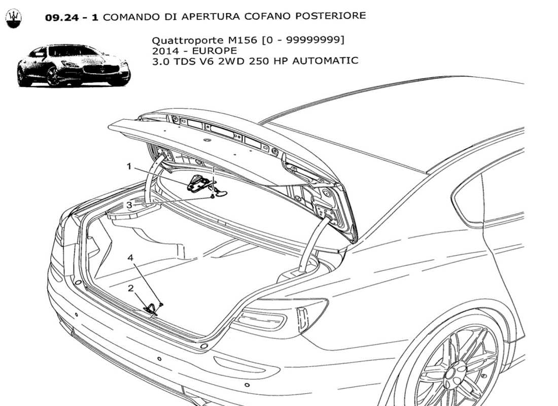 maserati qtp. v6 3.0 tds 250bhp 2014 rear lid opening control part diagram