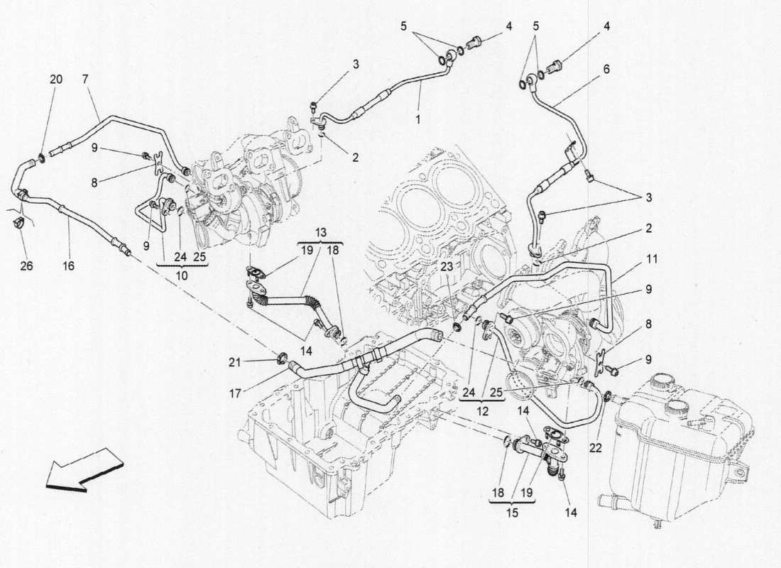 maserati qtp. v6 3.0 bt 410bhp 2015 turbocharging system parts diagram