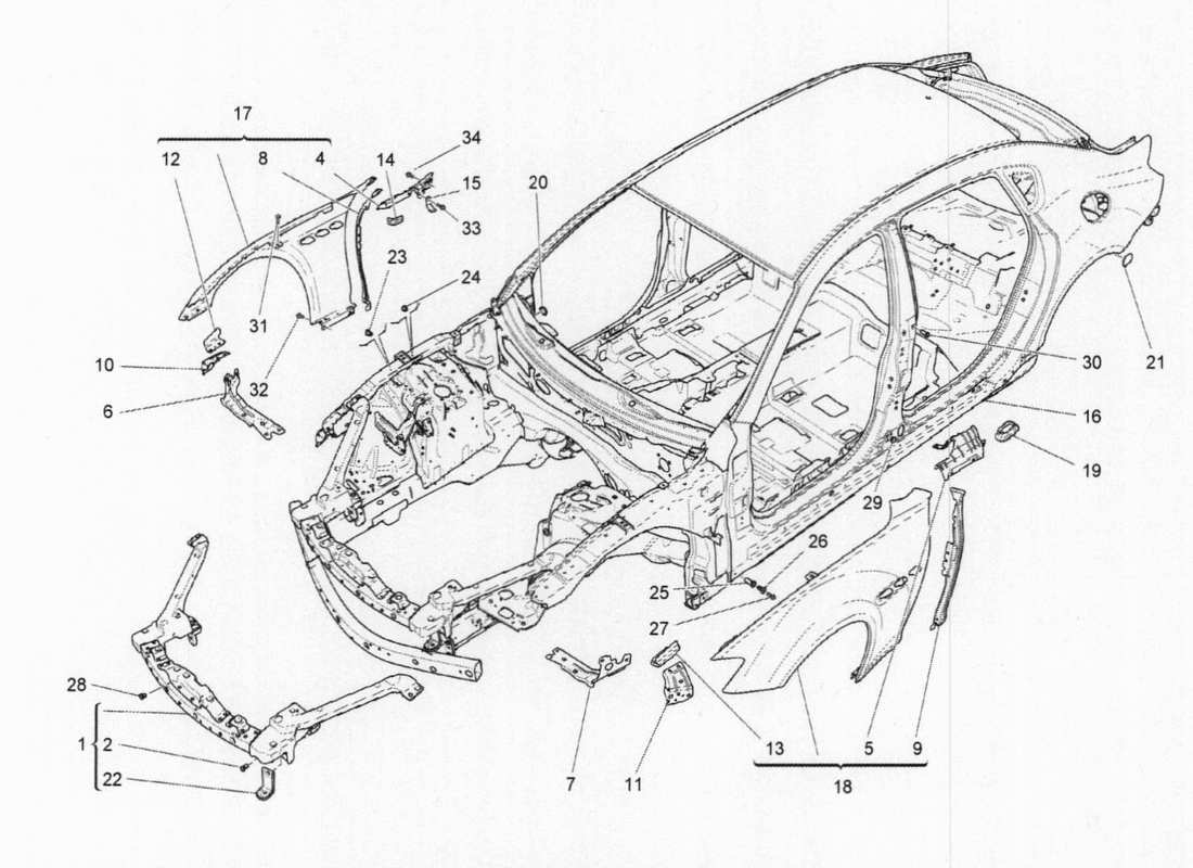 maserati qtp. v6 3.0 bt 410bhp 2015 bodywork and front outer trim panels parts diagram