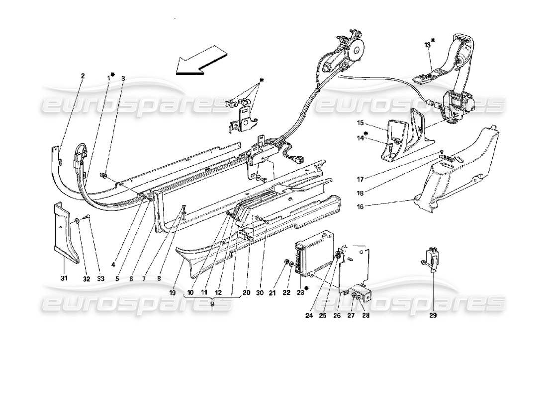ferrari mondial 3.4 t coupe/cabrio passive safety belts system parts diagram