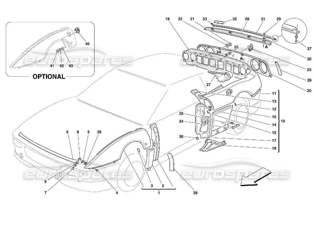 ferrari 355 (5.2 motronic) body - outer trims part diagram