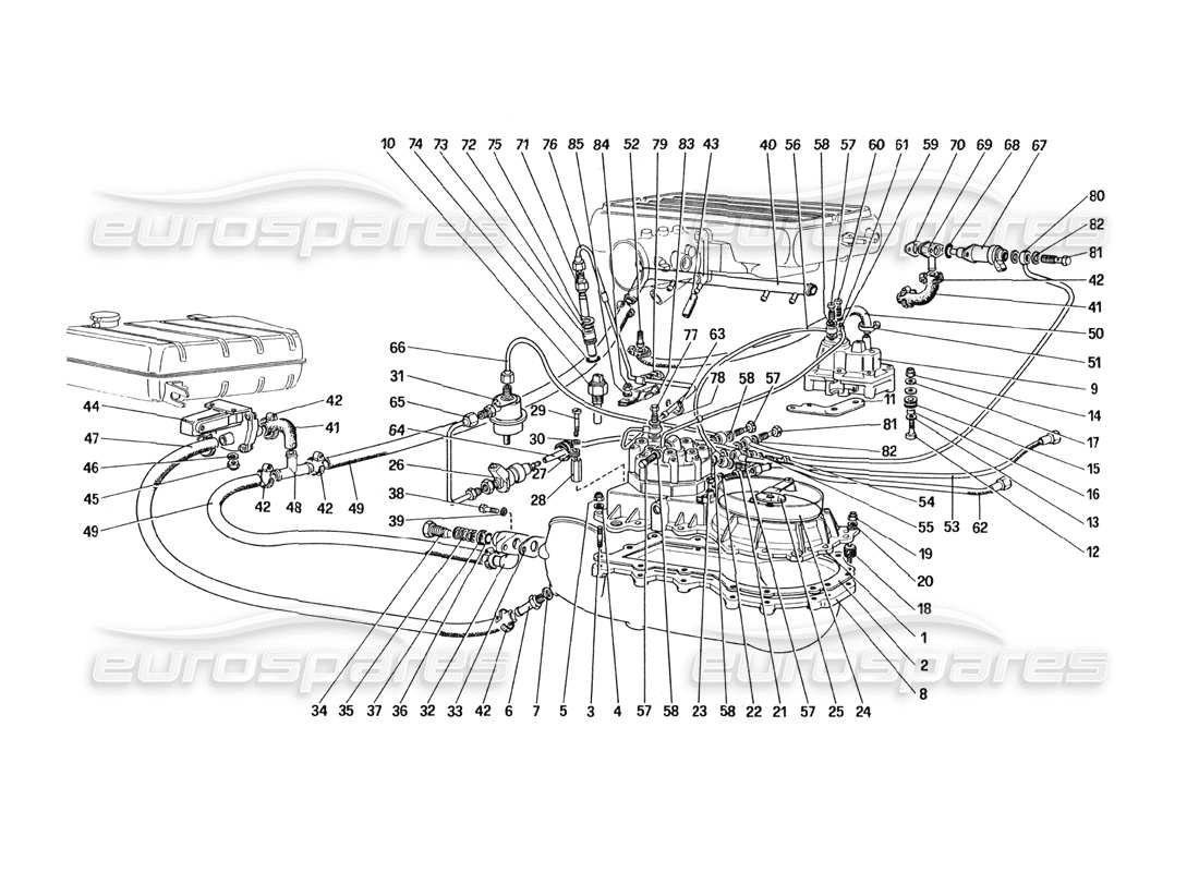 ferrari 328 (1985) fuel distributors lines (for u.s. version) part diagram