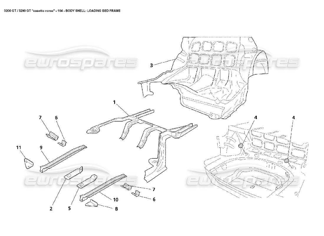 maserati 3200 gt/gta/assetto corsa body: loading bed frame parts diagram