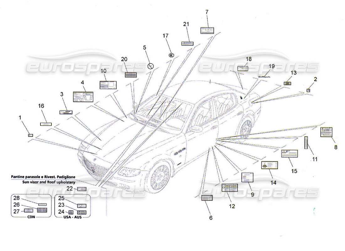 maserati qtp. (2010) 4.2 stickers and labels parts diagram