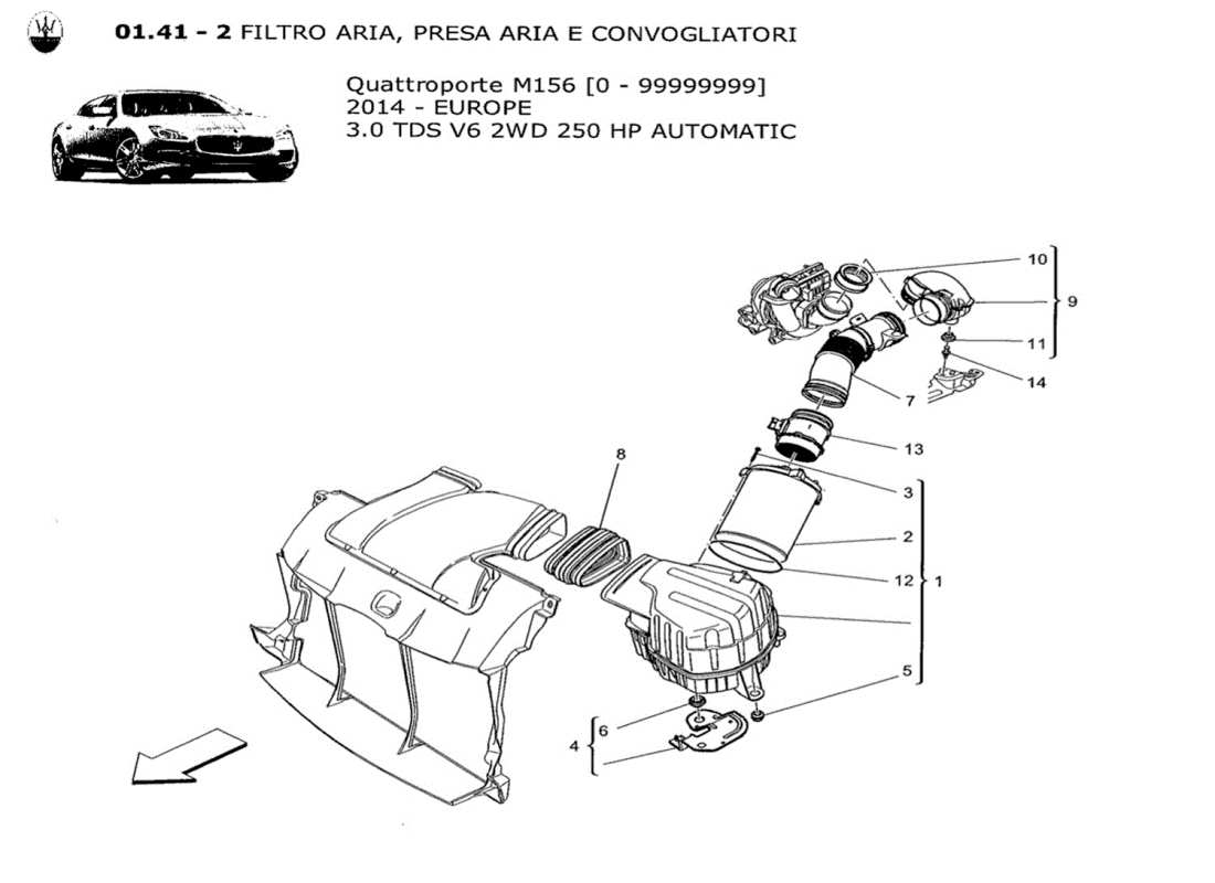 maserati qtp. v6 3.0 tds 250bhp 2014 air filter. air intake and ducts part diagram