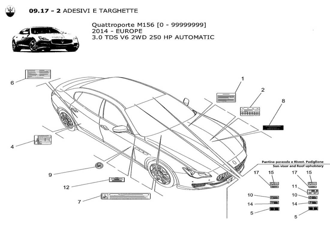 maserati qtp. v6 3.0 tds 250bhp 2014 stickers and labels part diagram