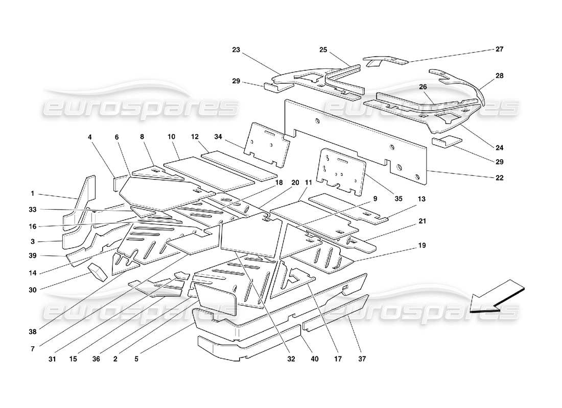 ferrari 355 (5.2 motronic) passengers compartment insulations parts diagram