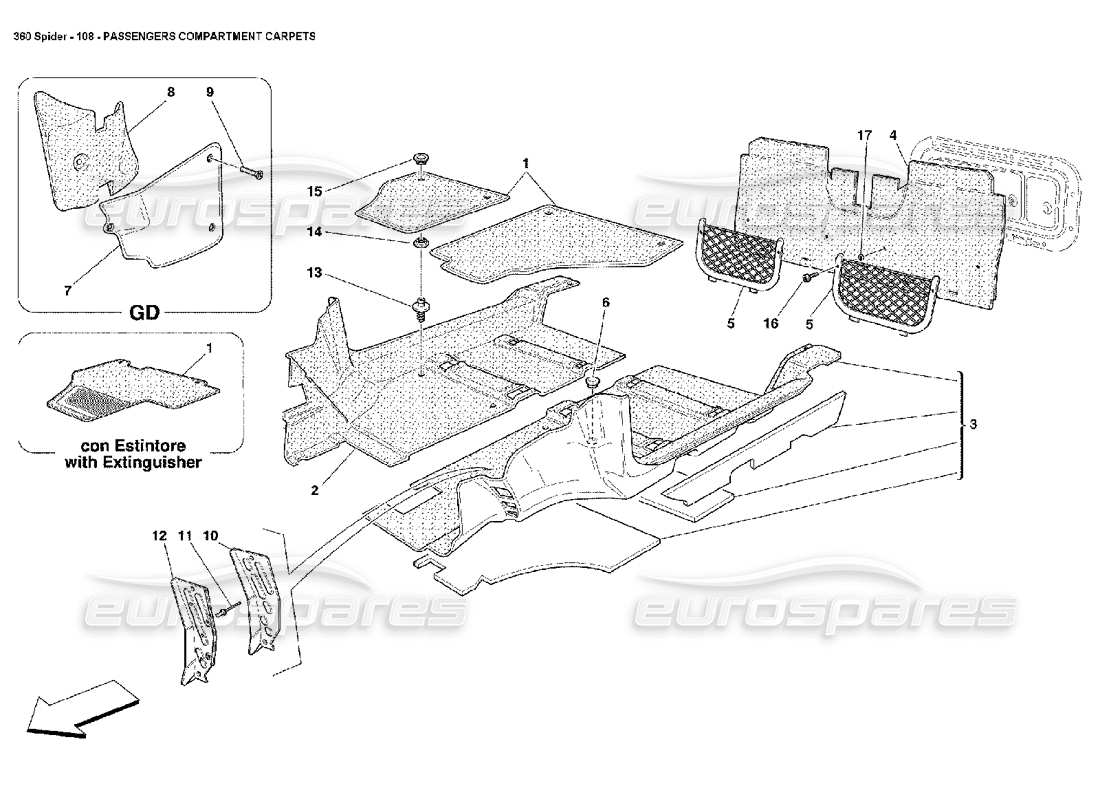 ferrari 360 spider passengers compartment carpets part diagram